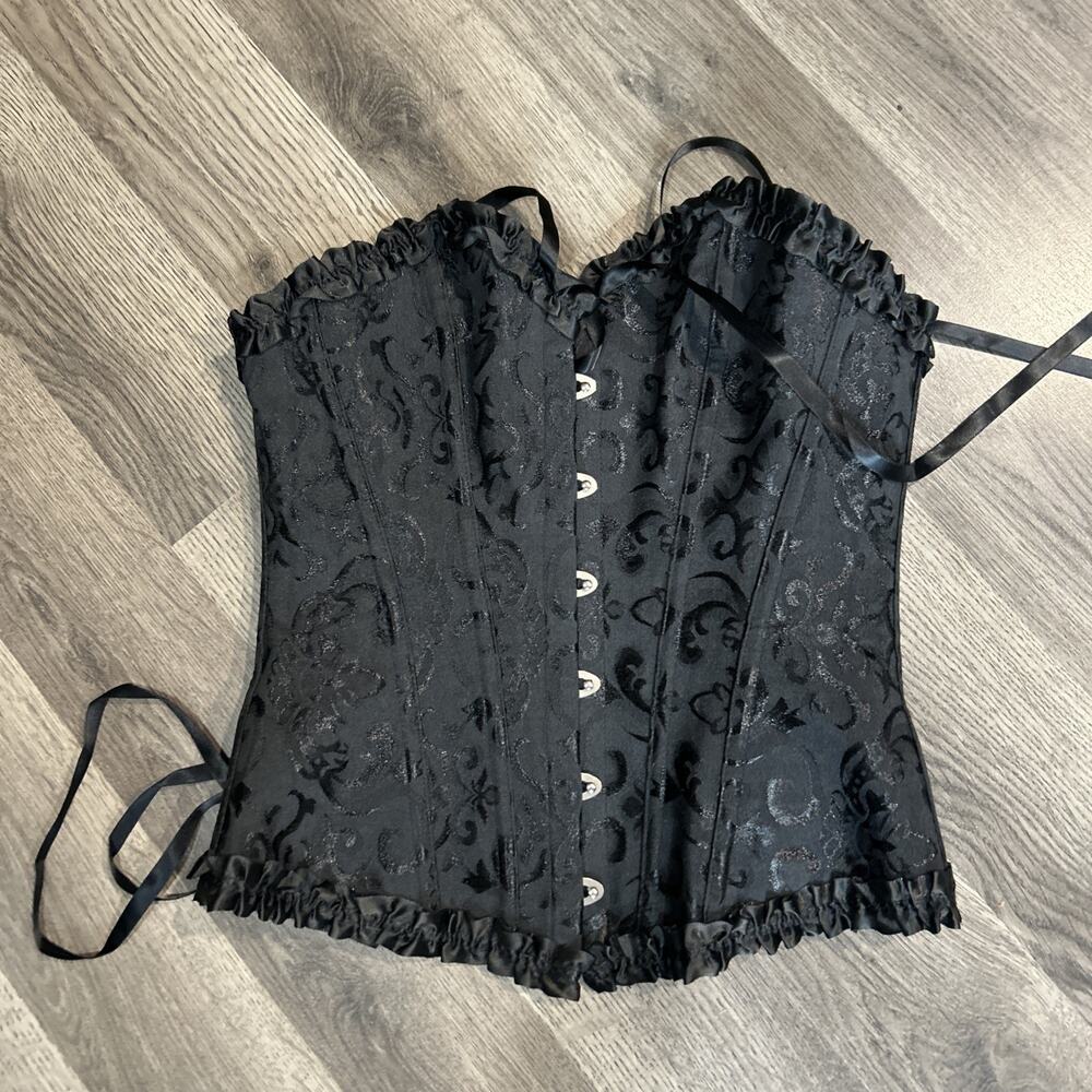 Women Lace Up size S Boned Bustier Clip Front Corset Cincher black
